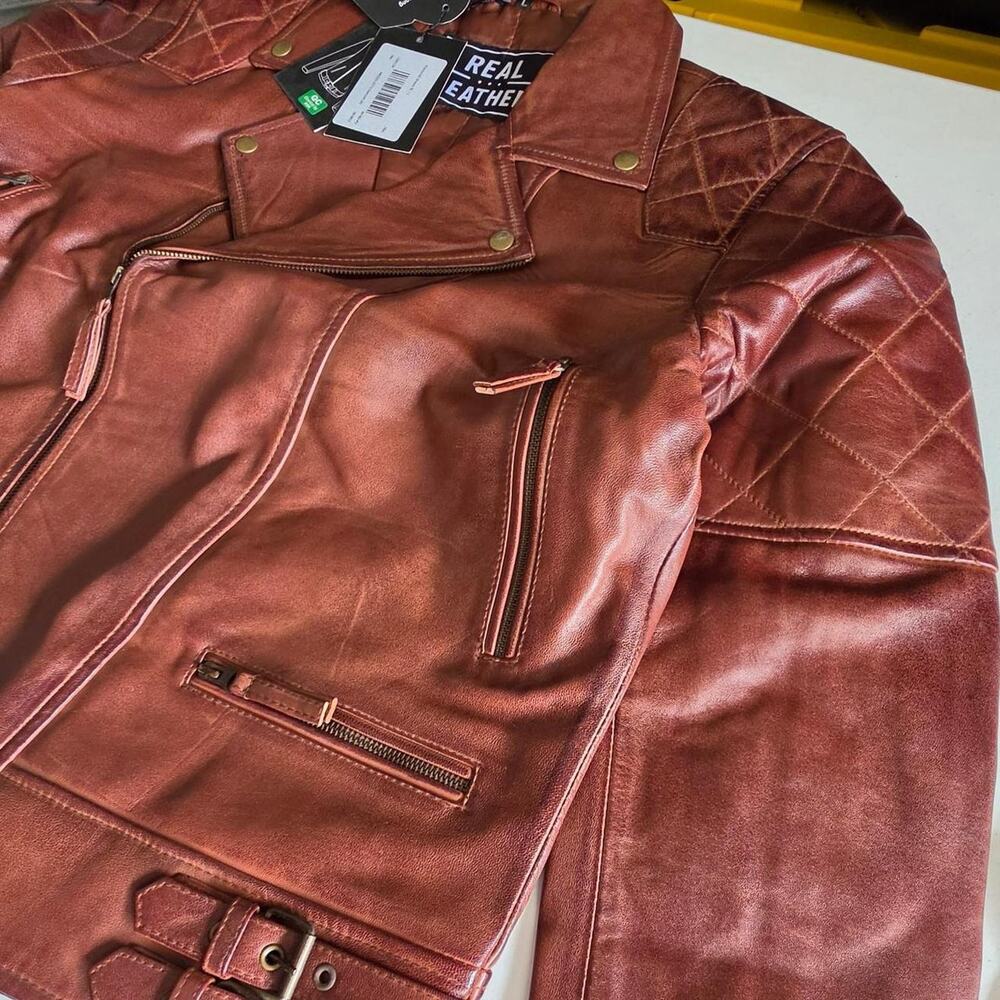 Real leather brown biker moto - Picture 7 of 8